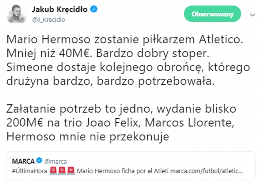 Atletico Madryt kupuje obrońce za około 40 mln euro!